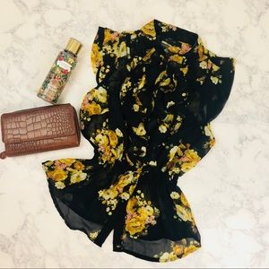Floral chiffon blouse with elastic waist